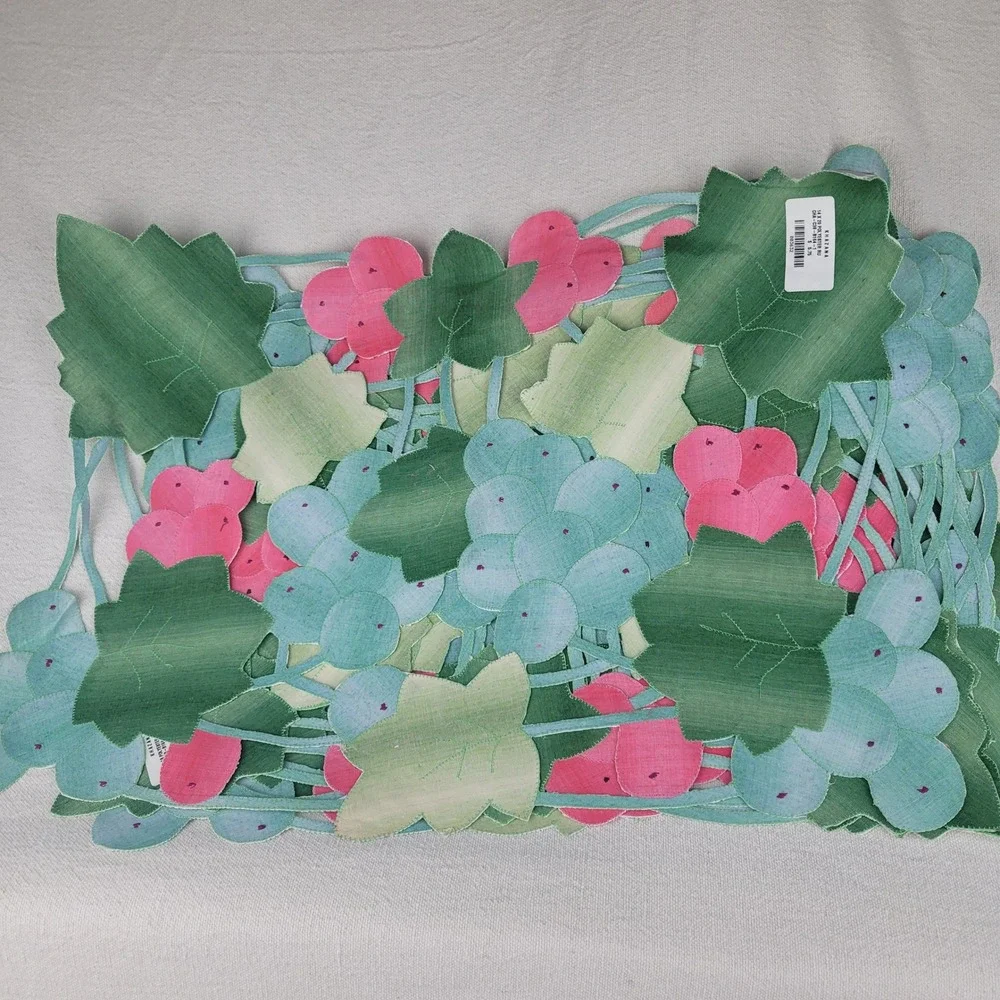 8 Khazana Grape‎ Clusters Cutout Placemats Green Pink Blue Polyester NEW
